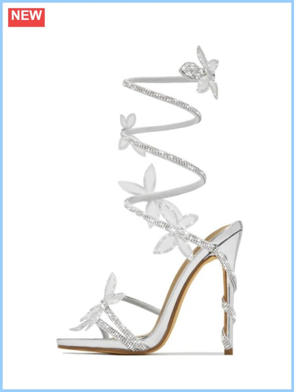 Diamante Heels Butterfly Wrap Around Strap Rhinestone Stiletto Heel Sandals